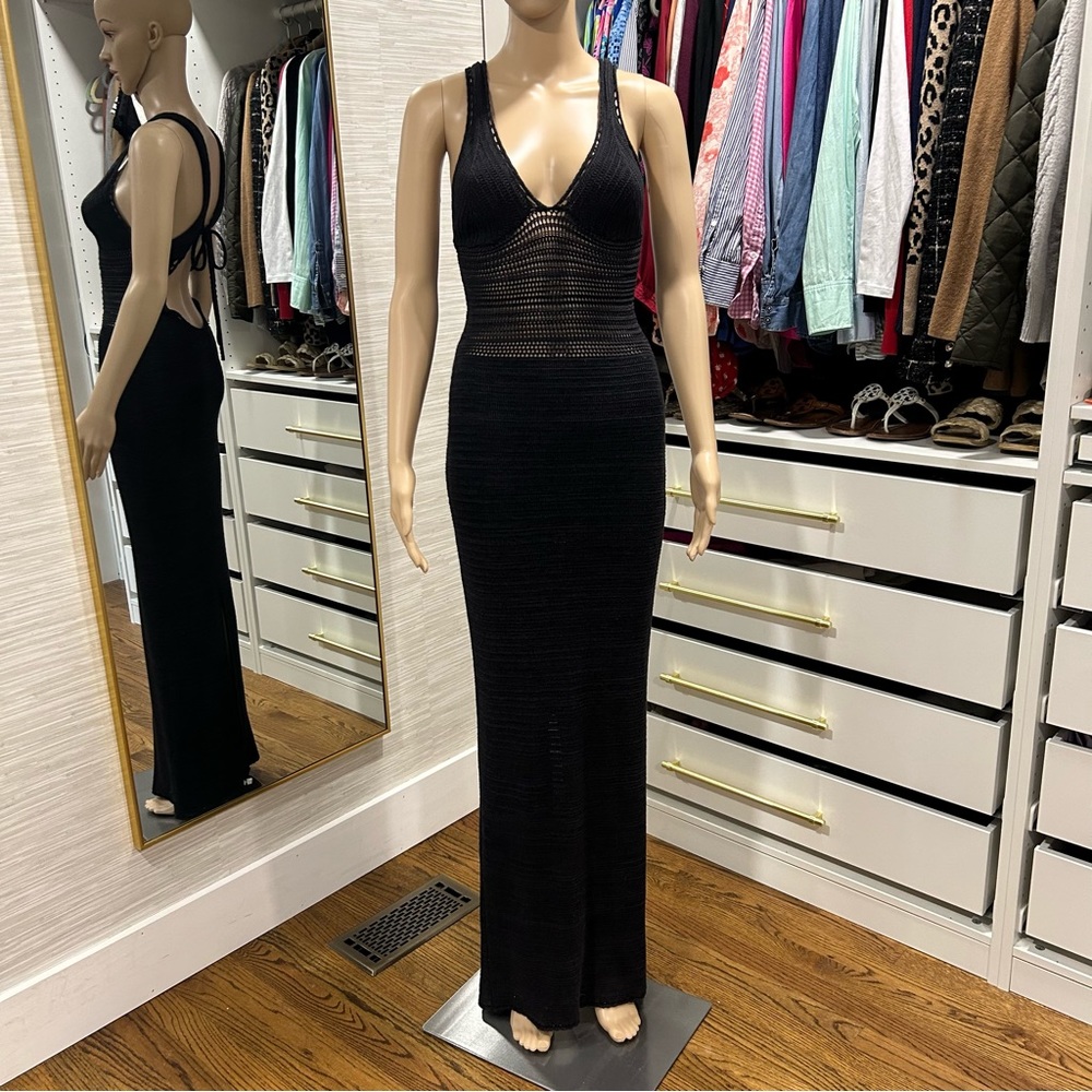 Torn by Ronny Kobo Black Crochet Maxi Dress